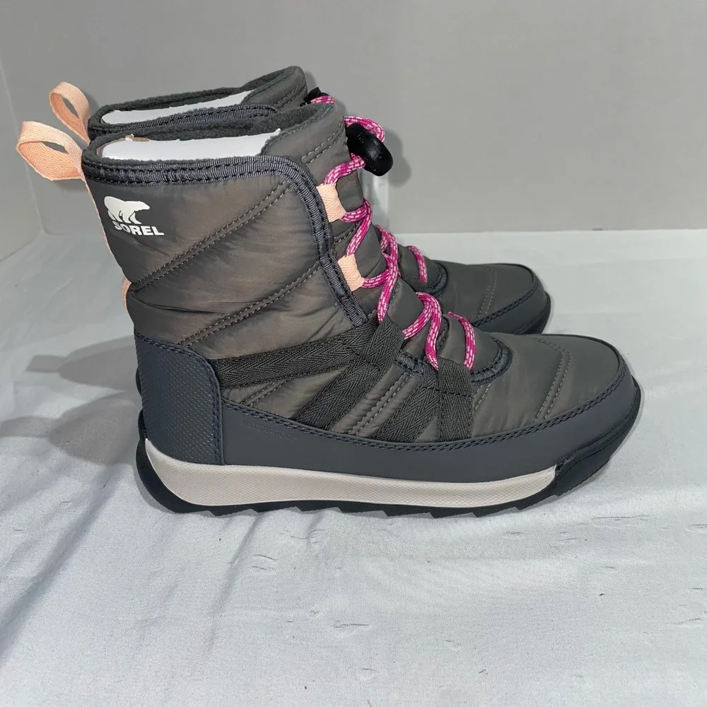 Sorel‎ Whitney II Puffy Mid Waterproof Winter Boots Kids Quarry Grey Pink 13